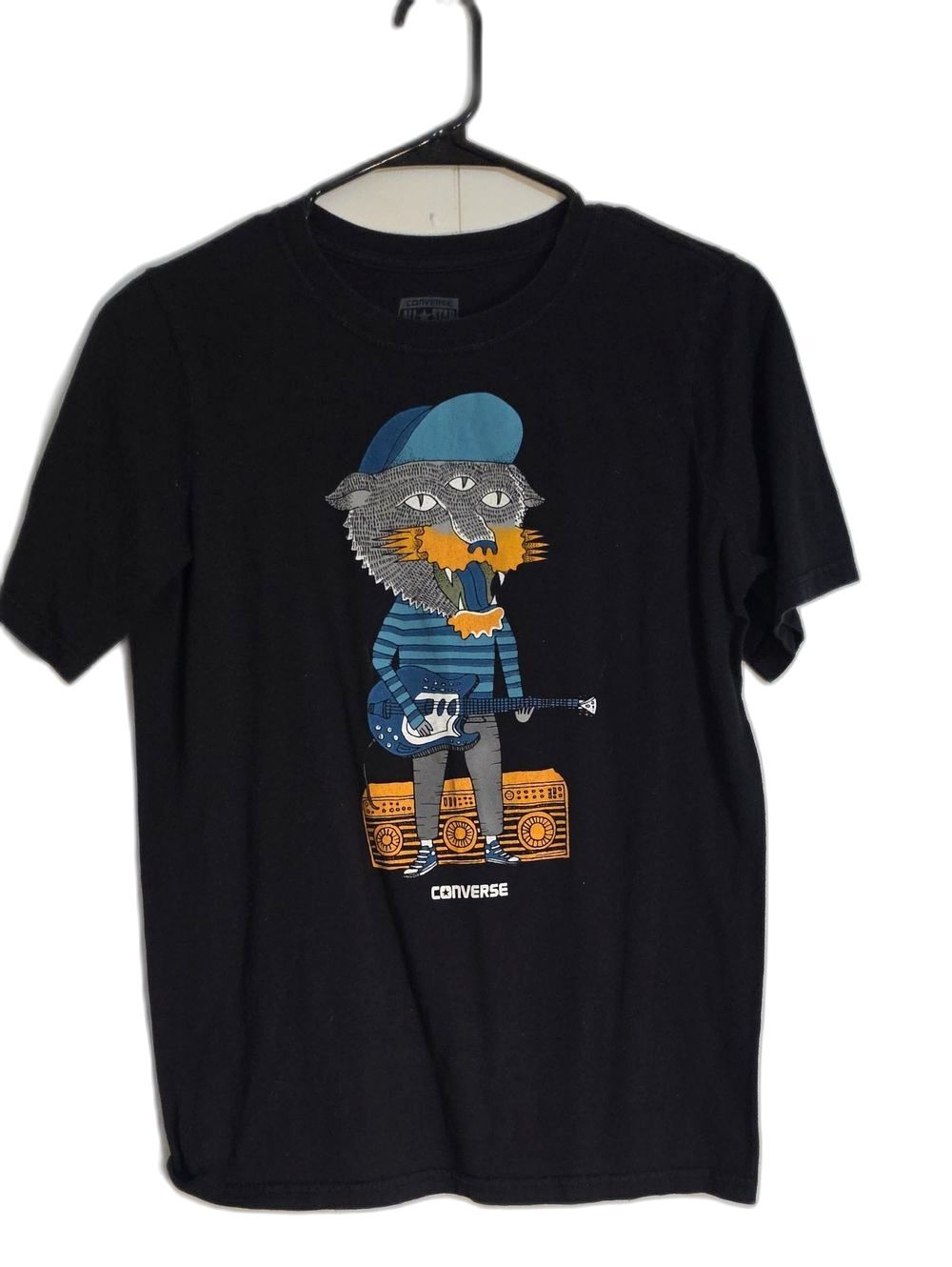 Converse Black Kids Graphic Tee with Blue & Orange Art - Picture 1 of 4